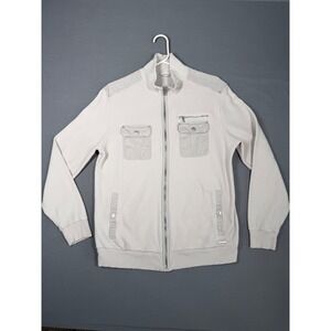 Calvin Klein  Full Zip Jacket Sweater Bomber Pockets Gray Sz Lg Utility Cotton